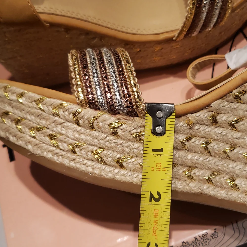 TOP Moda New ROYAL-1 Espadrille Platform Wedge Sandals Womens 10 NWT Gold Silver